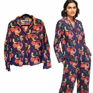 THEIR NIBS Navy Tropical Tiger 100% Cotton Long Sleeve Pajama Shirt Top Large